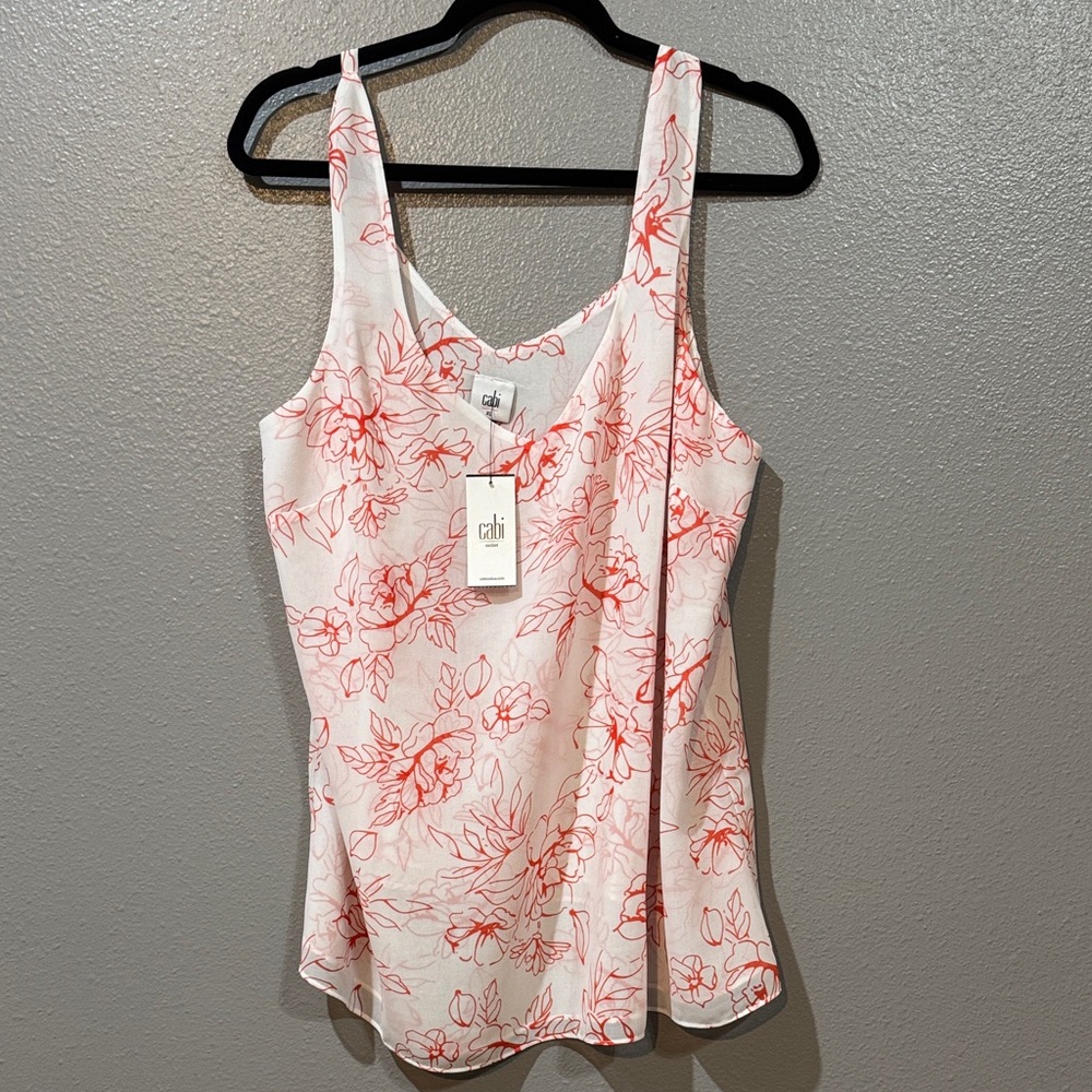 CAbi Women's Camisole with Orange Floral Design